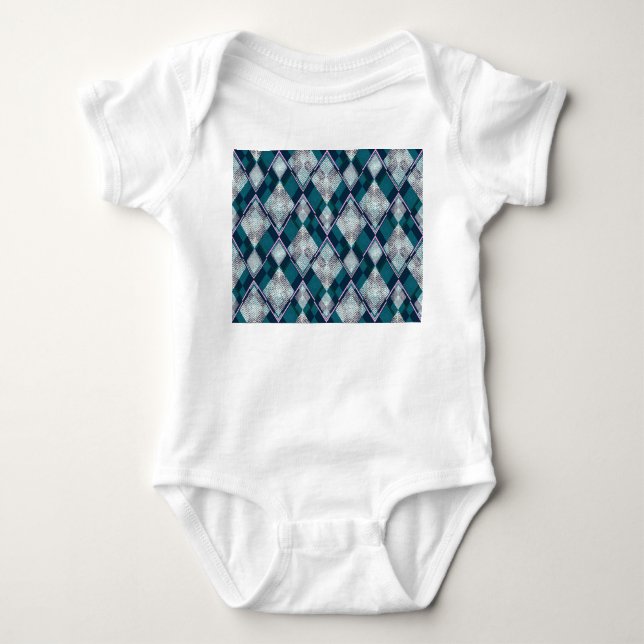 Turquoise Geometric Rhombic Seamless Pattern Baby Bodysuit (Front)