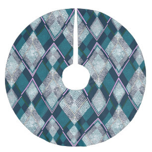 Turquoise Geometric Rhombic Seamless Pattern Brushed Polyester Tree Skirt