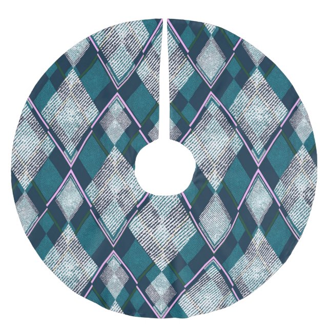 Turquoise Geometric Rhombic Seamless Pattern Brushed Polyester Tree Skirt (Front)