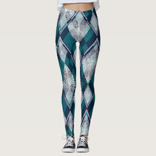 Turquoise Geometric Rhombic Seamless Pattern Leggings