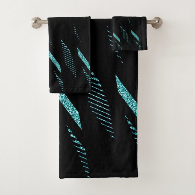 Turquoise Geometric Stripe Bath Towel Set (Insitu)