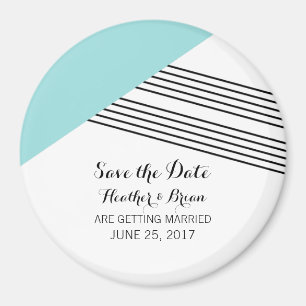 Turquoise Geometric Stripe Save the Date Magnet