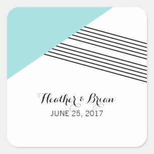 Turquoise Geometric Stripe Wedding Stickers