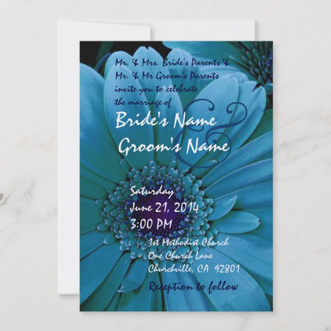 TURQUOISE Gerbera Daisy Wedding Invitation (Front)