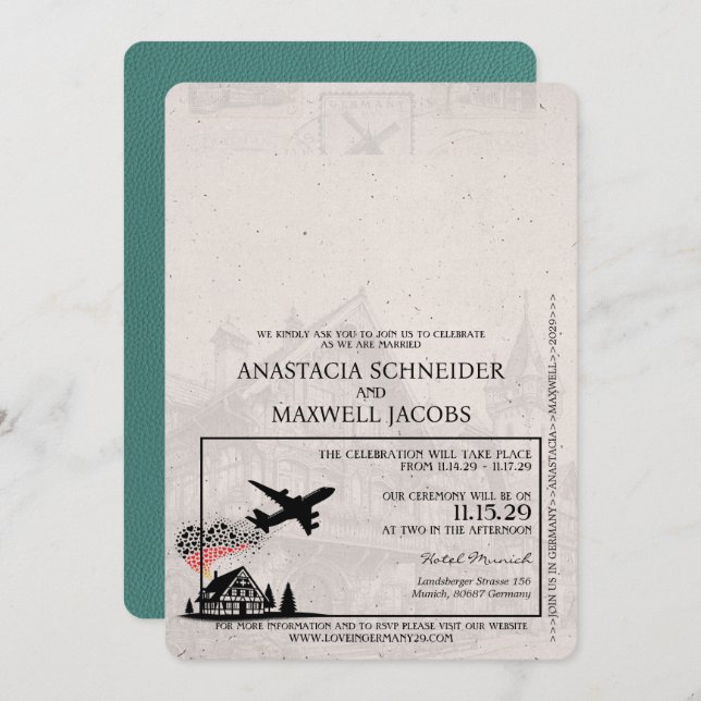 Turquoise Germany Passport Wedding Invitation (Front/Back)