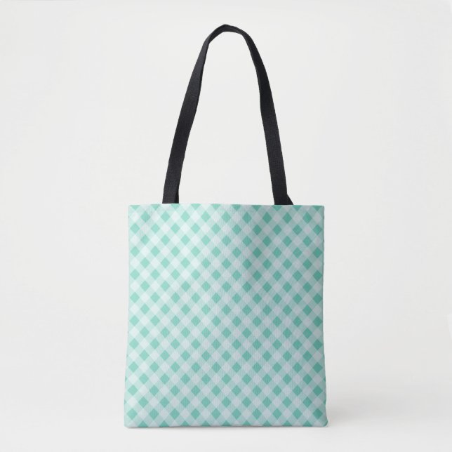 Turquoise Gingham Retro Beach Travel Tote Bag Gift (Front)
