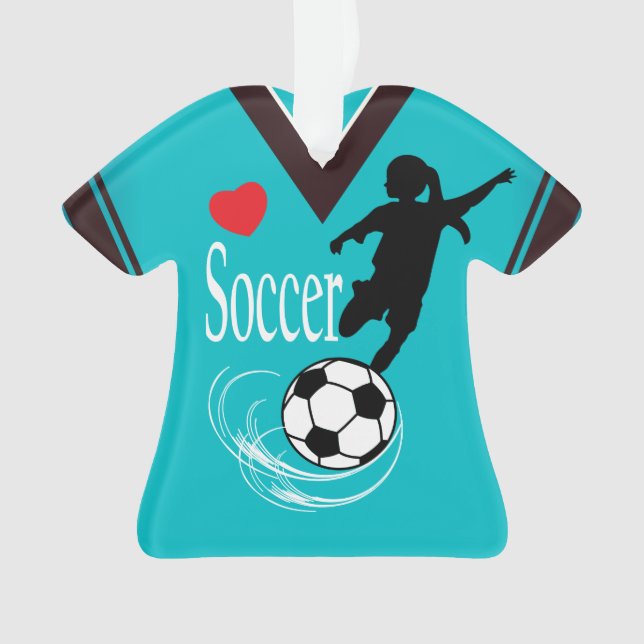 Turquoise Girl Soccer Ball Shirt Ornament (Front)
