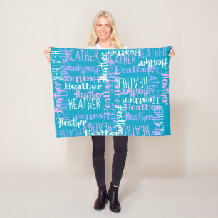 Turquoise Girls Personalised Custom Name Fleece Blanket