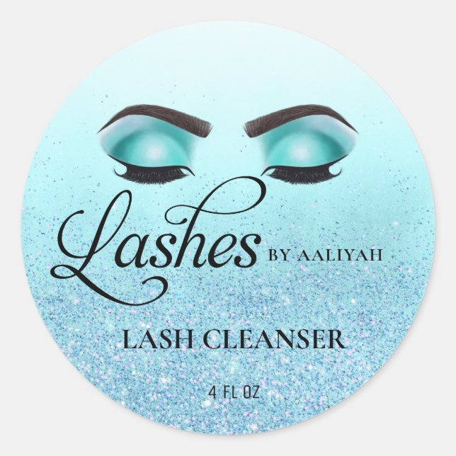 Turquoise Glam Glitter Lash Bath Shampoo Cleanser Classic Round Sticker (Front)