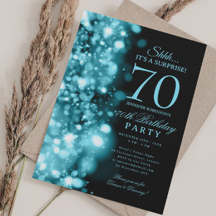 Turquoise Glam Surprise 70th Birthday Party Invitation
