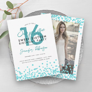 Turquoise Glitter Confetti Surprise Sweet 16  Invitation