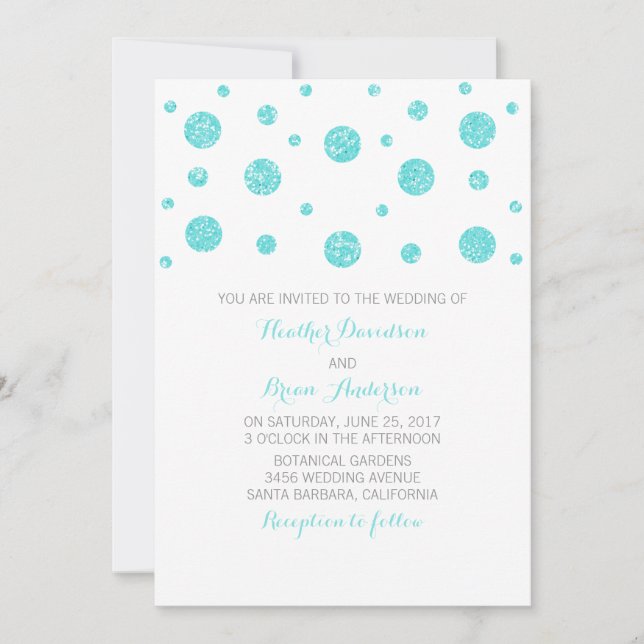 Turquoise Glitter Confetti Wedding Invite (Front)