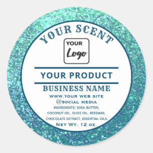 Turquoise glitter Custom logo product label