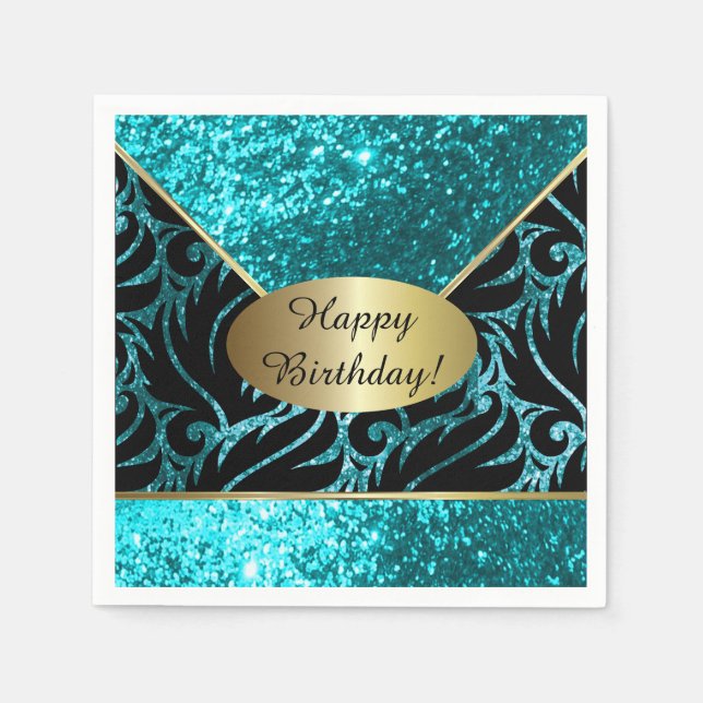 Turquoise Glitter Designer Background Napkin (Front)