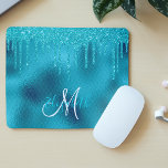 Turquoise Glitter Drip Personalised Monogram Mouse Pad<br><div class="desc">This design does not contain actual glitter or sequins. It may be personalised in the area provided by changing the photo and/or text. Or it can be customised by clicking Personalise this Template and then choosing the click to customise further option and delete or change the colour of the background,...</div>