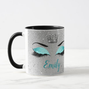 Turquoise Glitter Eyes Monogram Mug