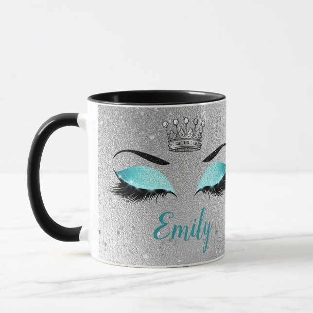 Turquoise Glitter Eyes Monogram Mug (Left)