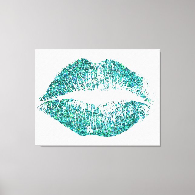Turquoise Glitter Lips #2 Canvas Print (Front)