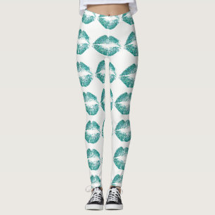 Turquoise Glitter Lips #2 Leggings