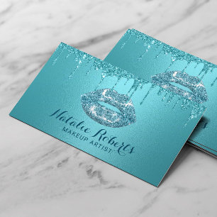 Turquoise Glitter Lips Makeup Artist Beauty Salon Business Card