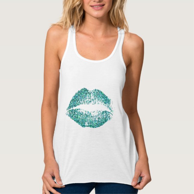 Turquoise Glitter Lips Singlet (Front)