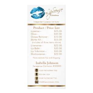 Turquoise Glitter Lips - White - Price List Rack Card