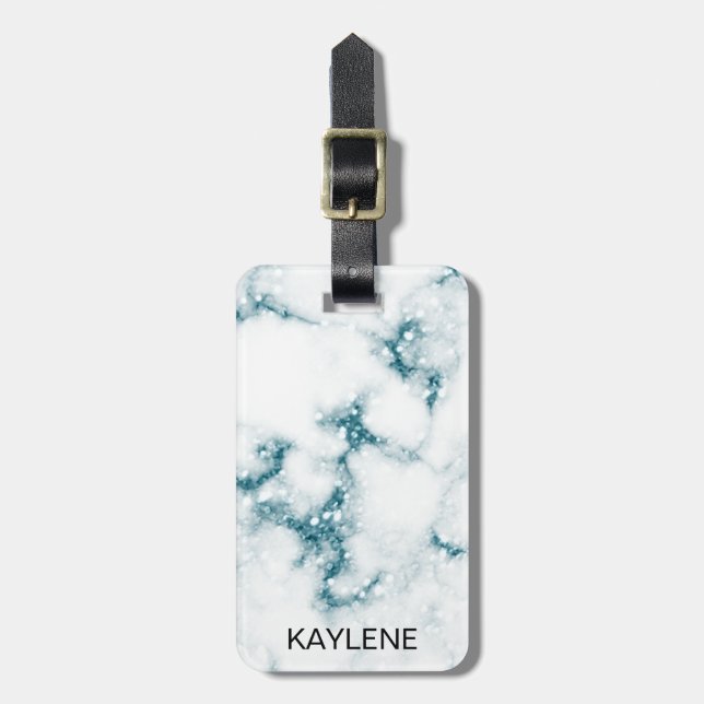 Turquoise Glitter Marble Personalised Luggage Tag (Front Vertical)