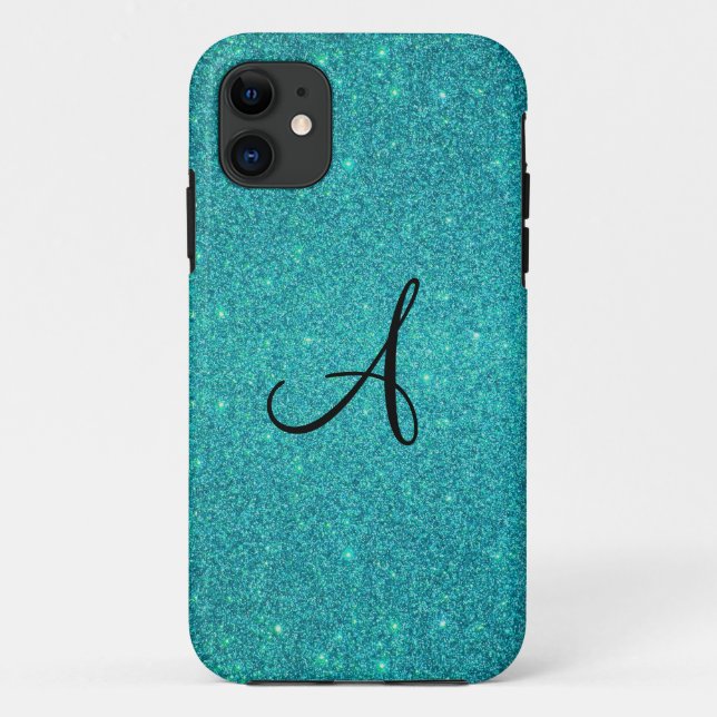 Turquoise glitter monogram Case-Mate iPhone case (Back)