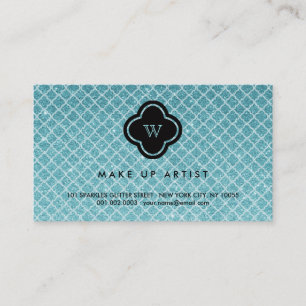 Turquoise Glitter Monogram Quatrefoil Profile Card