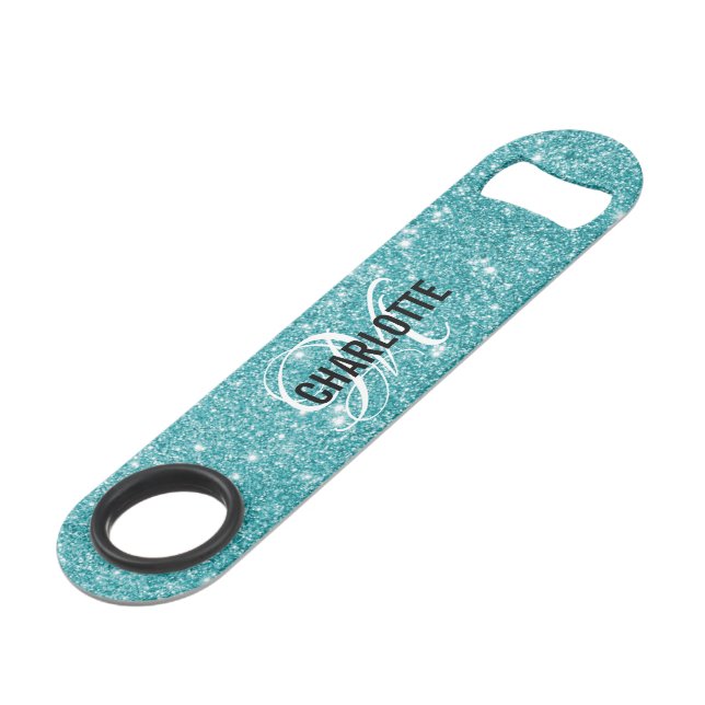 Turquoise glitter  monogrammed name (Front Angled)