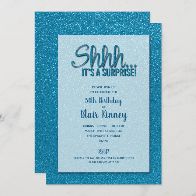 Turquoise Glitter SURPRISE Birthday Invitation (Front/Back)