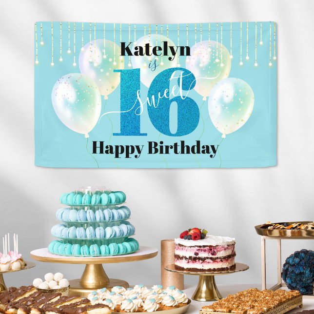 Turquoise Glitter Sweet 16 Birthday Balloon Script Banner (Creator Uploaded)