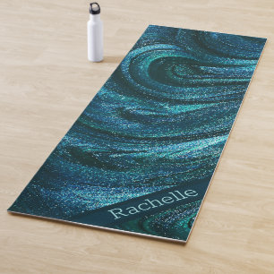 Turquoise Glitter Swirls Yoga Mat