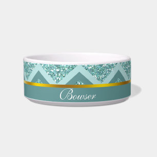 Turquoise Glitter ZigZag Pattern Bowl