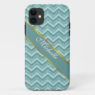Turquoise Glitter ZigZag Pattern Case-Mate iPhone Case