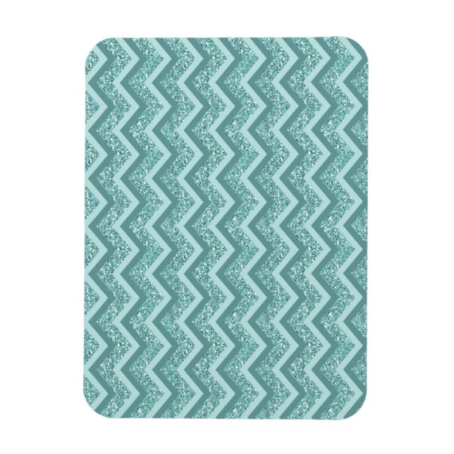 Turquoise Glitter ZigZag Pattern Magnet (Vertical)