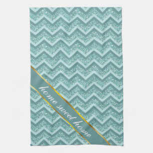 Turquoise Glitter ZigZag Pattern Tea Towel