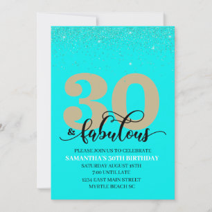 Turquoise Gold 30 and Fabulous Birthday Party  Invitation