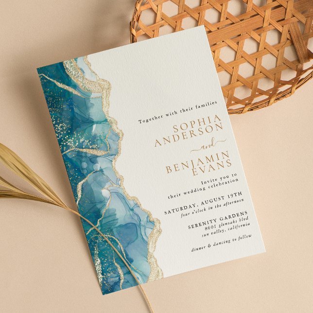 Turquoise Gold Agate Modern Wedding Invitation (Creator Uploaded)
