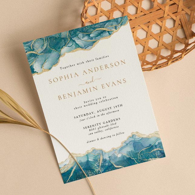 Turquoise Gold Agate Modern Wedding Invitation (Creator Uploaded)