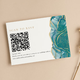 Turquoise Gold Agate Modern Wedding QR Code RSVP Card