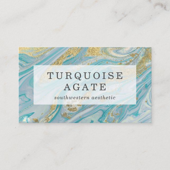 Turquoise & Gold Agate Stone Geode Marble Swirl Business Card (Front)