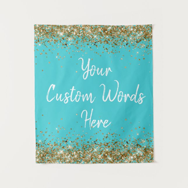 Turquoise Gold Backdrop Birthday Party Photo Booth Tapestry (Front)