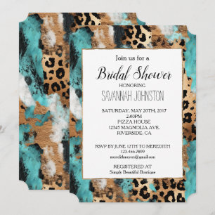 Turquoise Gold Black Leopard Invitation