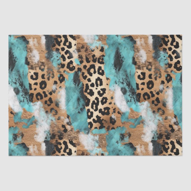Turquoise Gold Black Leopard Tissue Paper (Front)