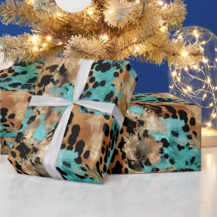 Turquoise Gold Black Leopard Wrapping Paper
