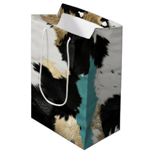 Turquoise Gold, Black White Cowhide Medium Gift Bag