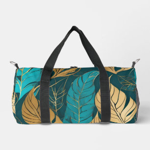 Turquoise Gold Boho Leaves Modern Collection Duffle Bag