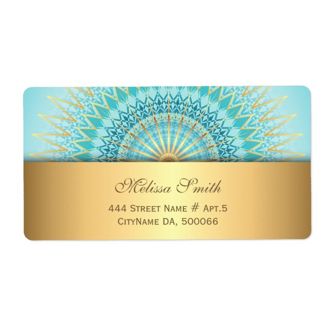 Turquoise Gold Boho Mandala Label (Front)