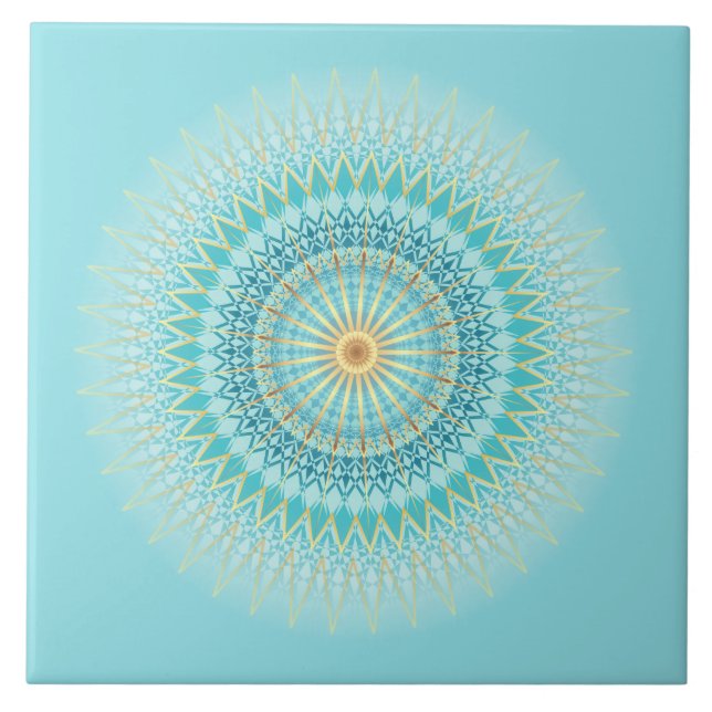Turquoise Gold Boho Mandala Tile (Front)